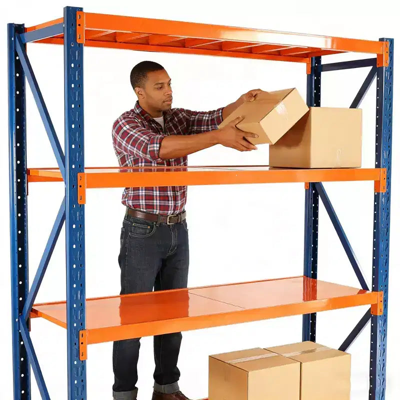 VIYET Heavy Duty Garage Shelves, 4-Tier 4400LBS Capacity Adjustable Metal Shelving, Blue&Orange Industrial Storage for Commercial Store/Tools/Gym