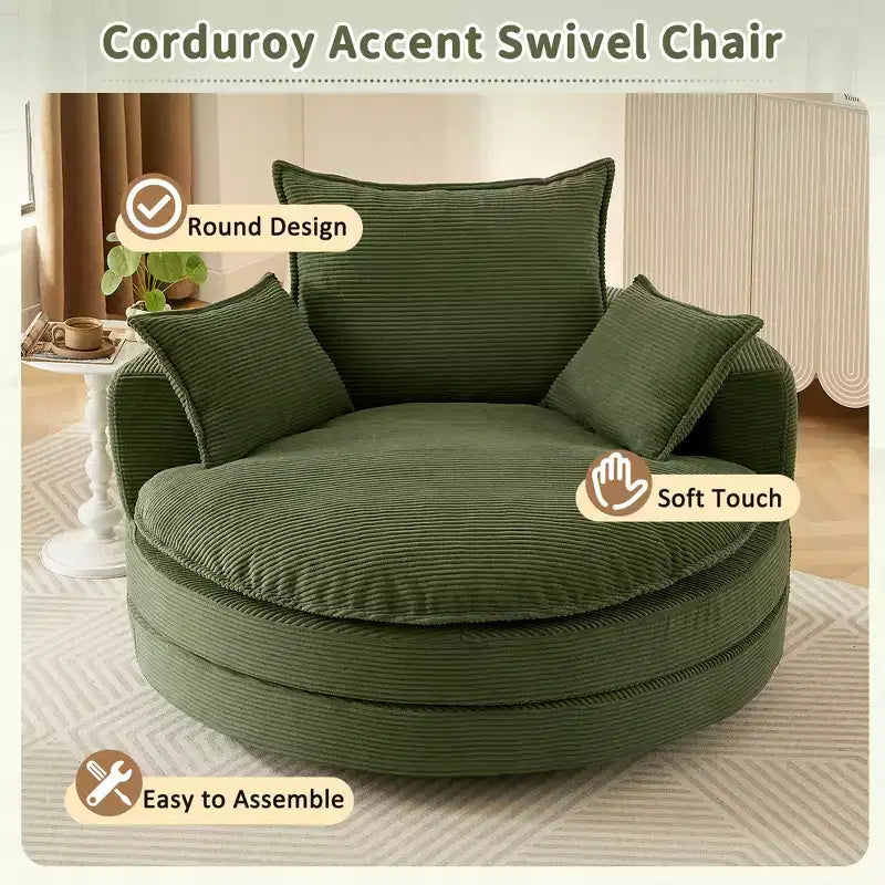 360 Swivel Accent Chair, Barrel Chair Swivel Round Sofa Chair with Cushion for Living Room