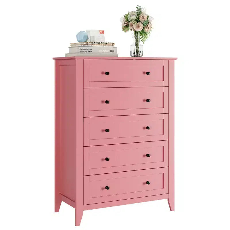 5-Drawer 42.5-Inch Tall Dresser for Bedroom, Wooden Storage Cabinet with 11.9-Inch Deep Drawers & Gold Metal Knobs, Ideal for Entryway, or Hallway