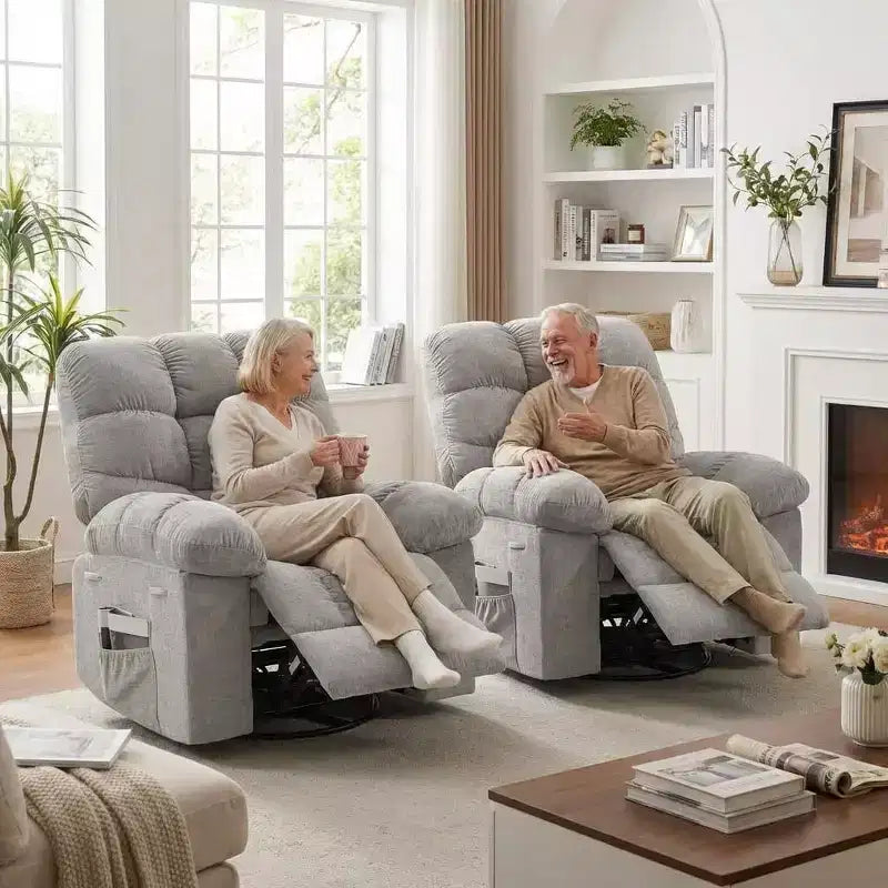Massage Recliner Chair with Heat - 360 Swivel Rocker, Oversized Single Sofa w/ Vibration, USB & Storage Pockets for Living Room/Bedroom