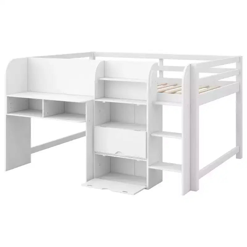 Pink/White Low Loft Bed with Desk, Storage & Whiteboard ¨C Twin, 1-Person