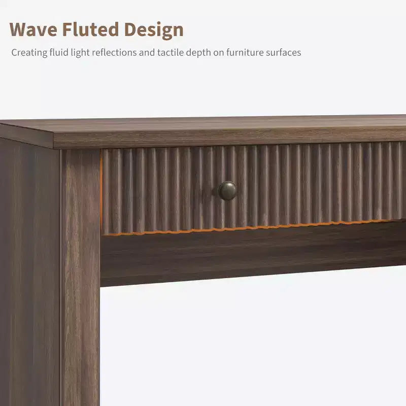 Fluted Home Office Desk Storage, 54 Modern Executive Desk with Charging Station, Wooden Computer Writing Desk with File Drawers for Study Room