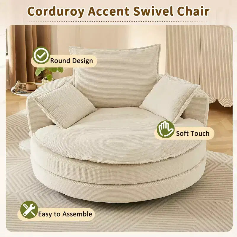 360 Swivel Accent Chair, Barrel Chair Swivel Round Sofa Chair with Cushion for Living Room