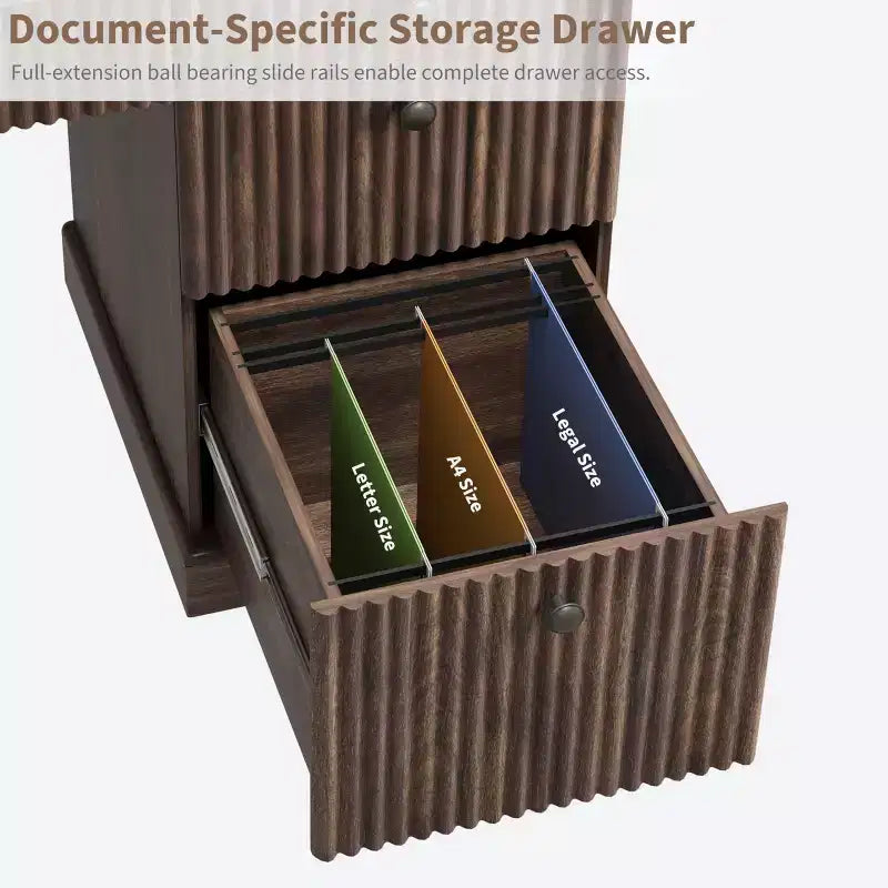 Fluted Home Office Desk Storage, 54 Modern Executive Desk with Charging Station, Wooden Computer Writing Desk with File Drawers for Study Room