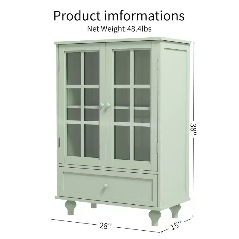 Storage Cabinets, Wooden Floor Cabinet with 1 Drawer and 2 Glass Doors, Farmhouse Sideboard Buffet Cabinet with Storage for Living Room