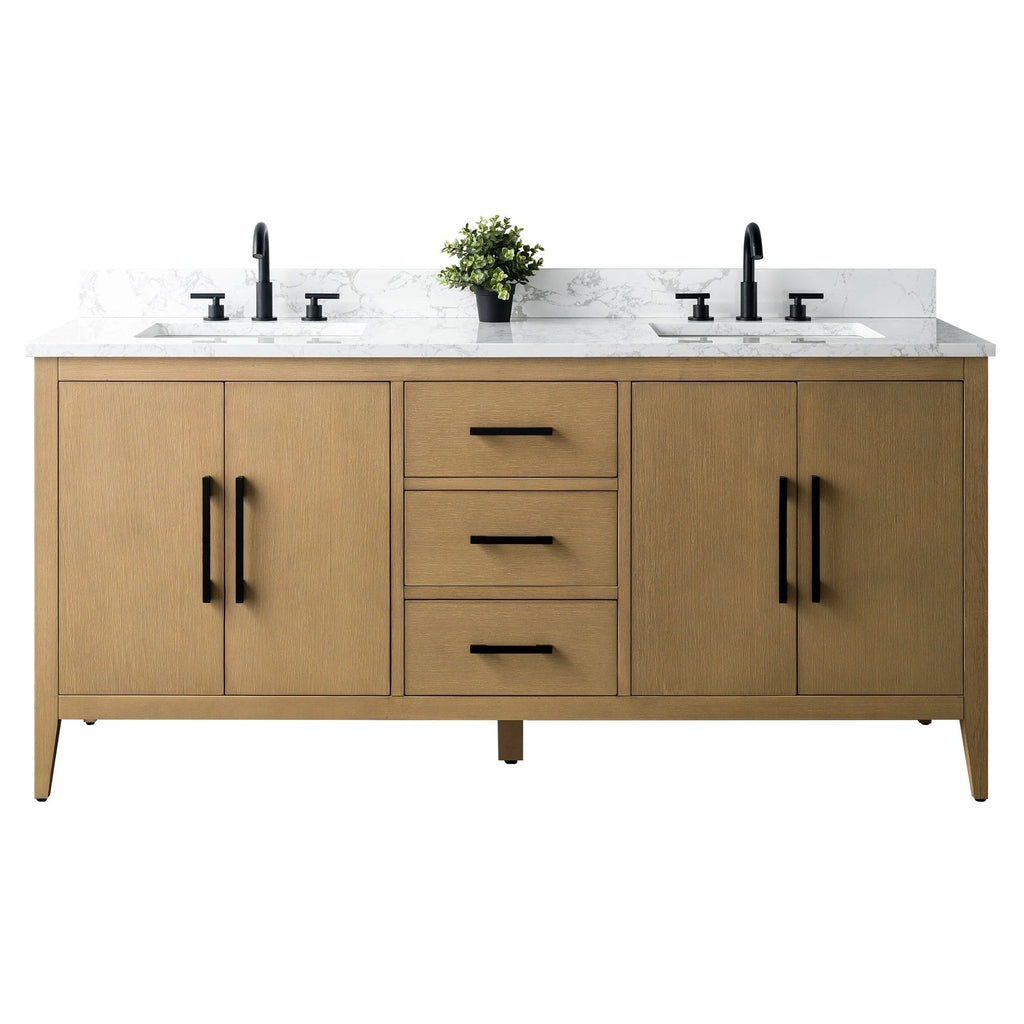 Vanity Art 72 Double Sink Bathroom Vanity Cabinet with Engineered Marble Top