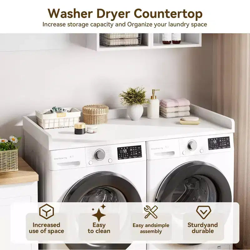 Washer Dryer Countertop, Laundry Topper with Raised Edge & Non-Slip Pad for Hamper Counter Storage & Laundry Room Organization