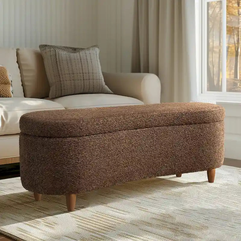 INK+IVY Bailey Taupe Boucle Flip Top Storage Bench