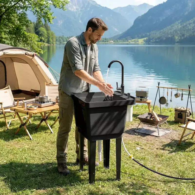Portable Utility Sink Laundry Tub, Freestanding Laundry Sink with Faucet Soap Dispenser Hoses