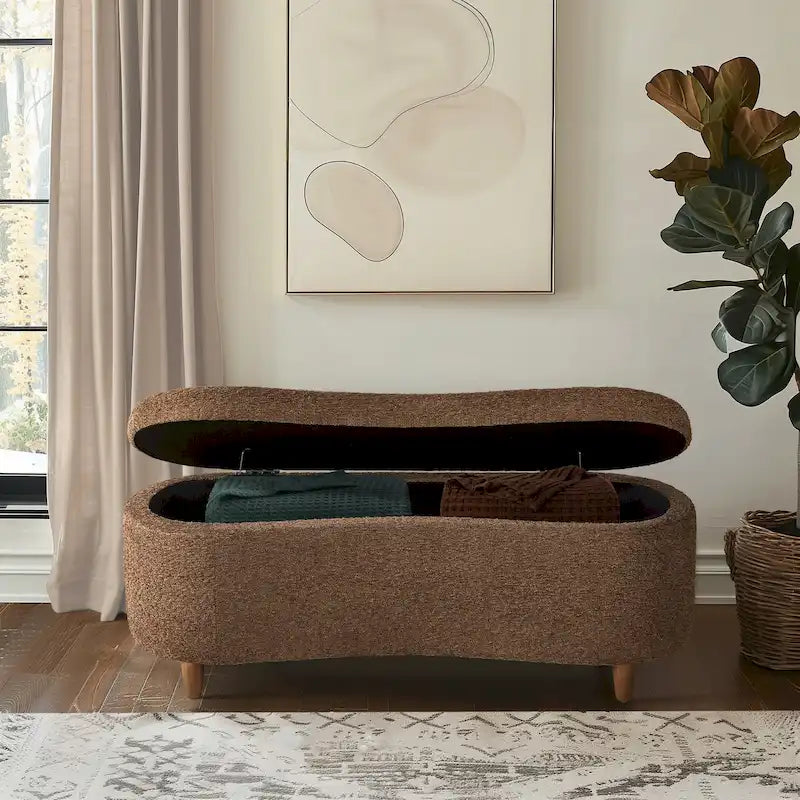 INK+IVY Bailey Taupe Boucle Flip Top Storage Bench