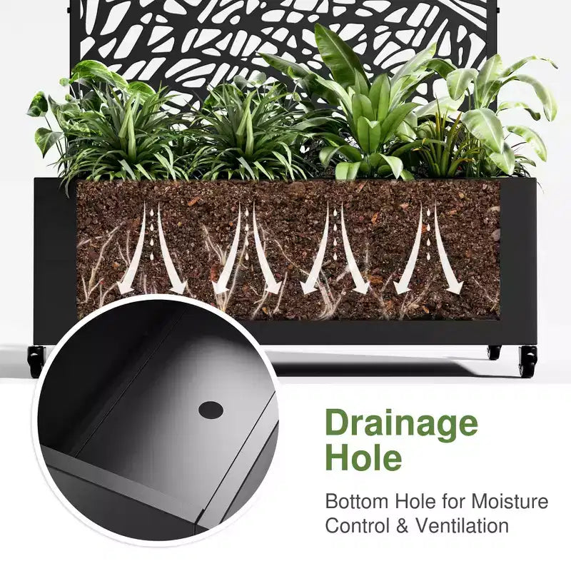 MAYEERTY 72x47 Black Arched Iron Planter Box with Trellis, 3 Piece Set Decorative Garden Screen for Patio and Balcony