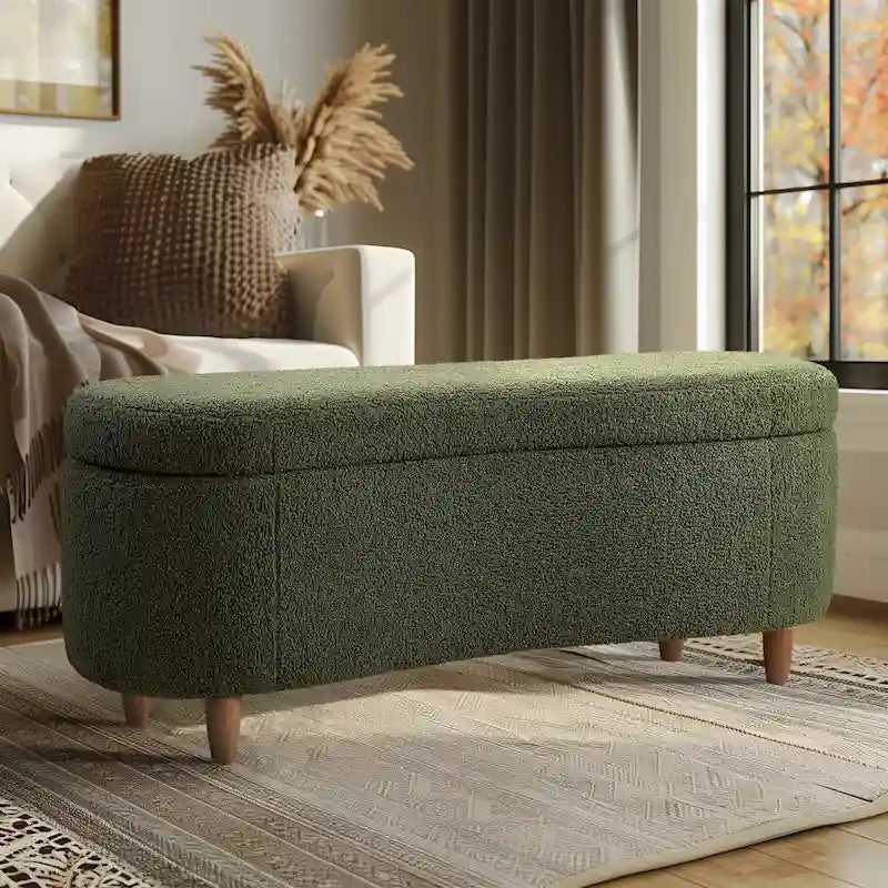 INK+IVY Bailey Taupe Boucle Flip Top Storage Bench