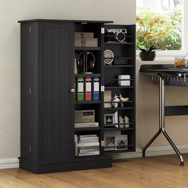 HOMCOM 41 Kitchen Pantry, 2-Door Kitchen Cabinet with 5-tier Storage Shelving, 12 Spice Racks and Adjustable Shelves for Dining Room