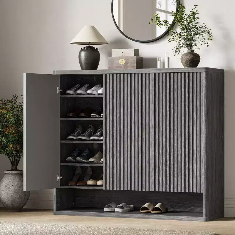 Shoe Cabinet with Fluted Door, Adjustable Shelves for Entryway Living Room