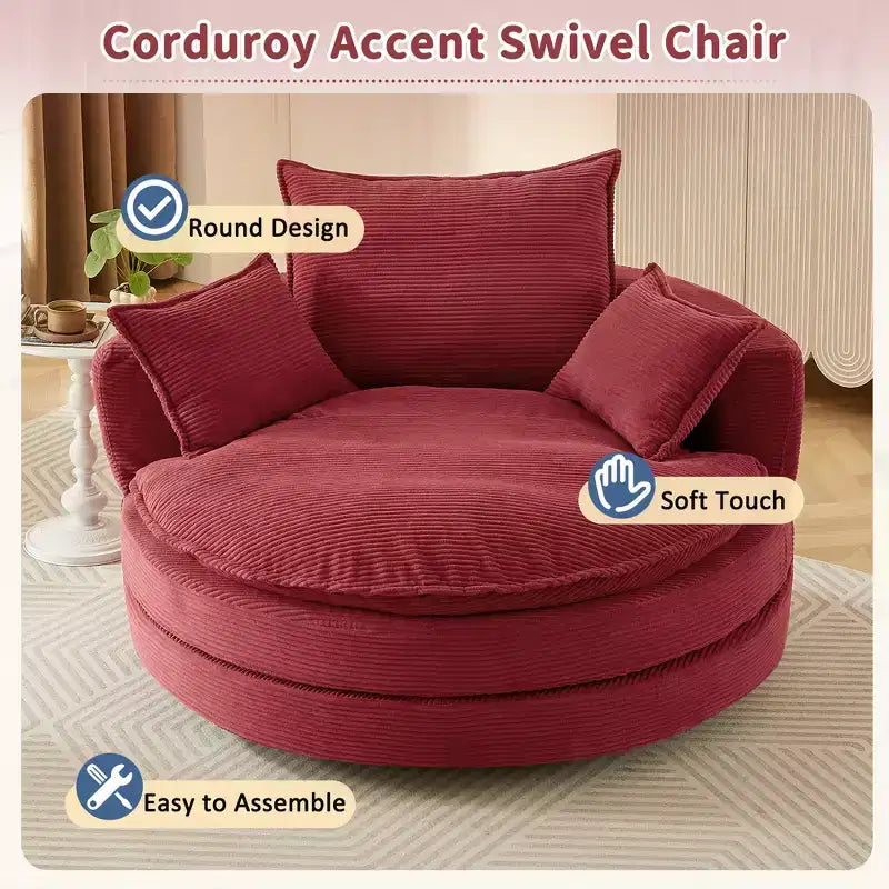 360 Swivel Accent Chair, Barrel Chair Swivel Round Sofa Chair with Cushion for Living Room