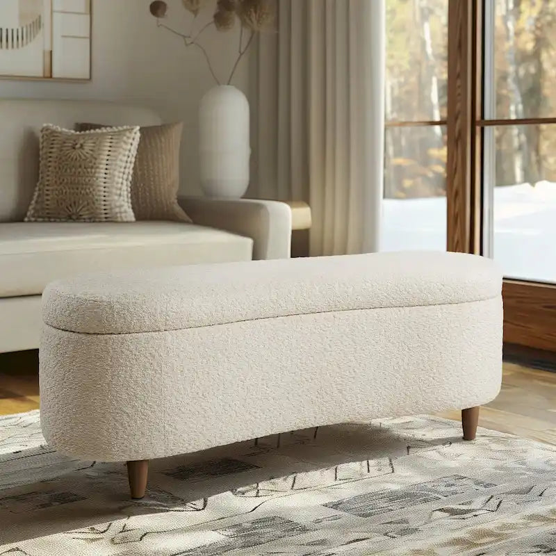 INK+IVY Bailey Taupe Boucle Flip Top Storage Bench