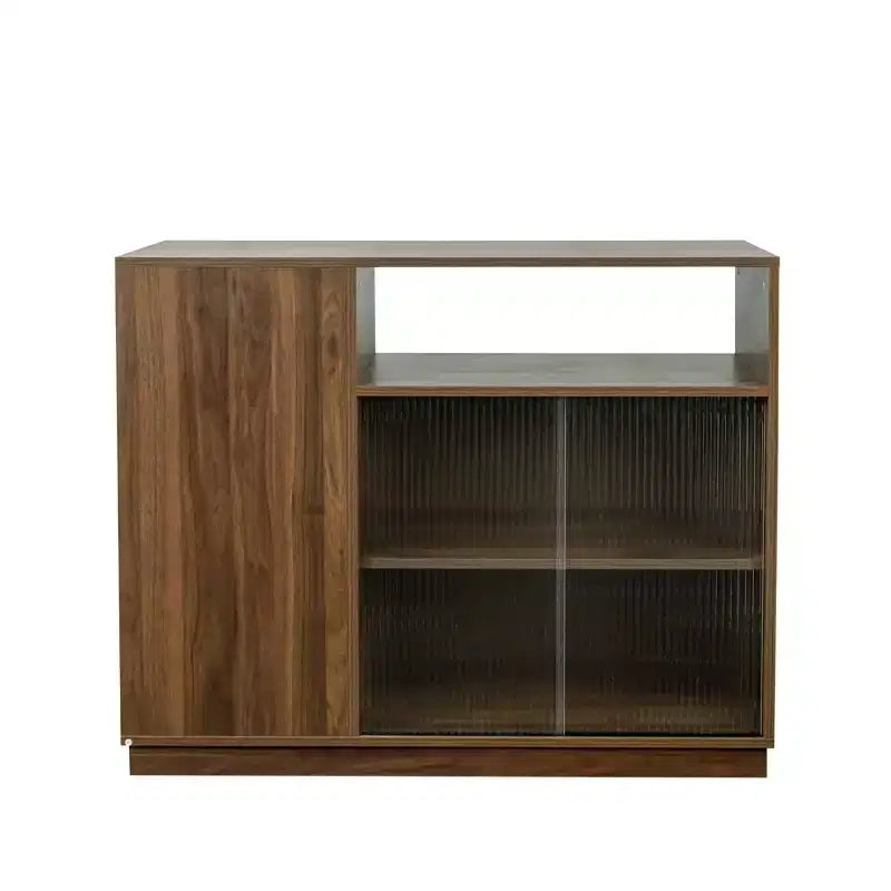 GDFStudio Hikaru Modern Sideboard Buffet Cabinet with Sliding Glass Doors and Drawers