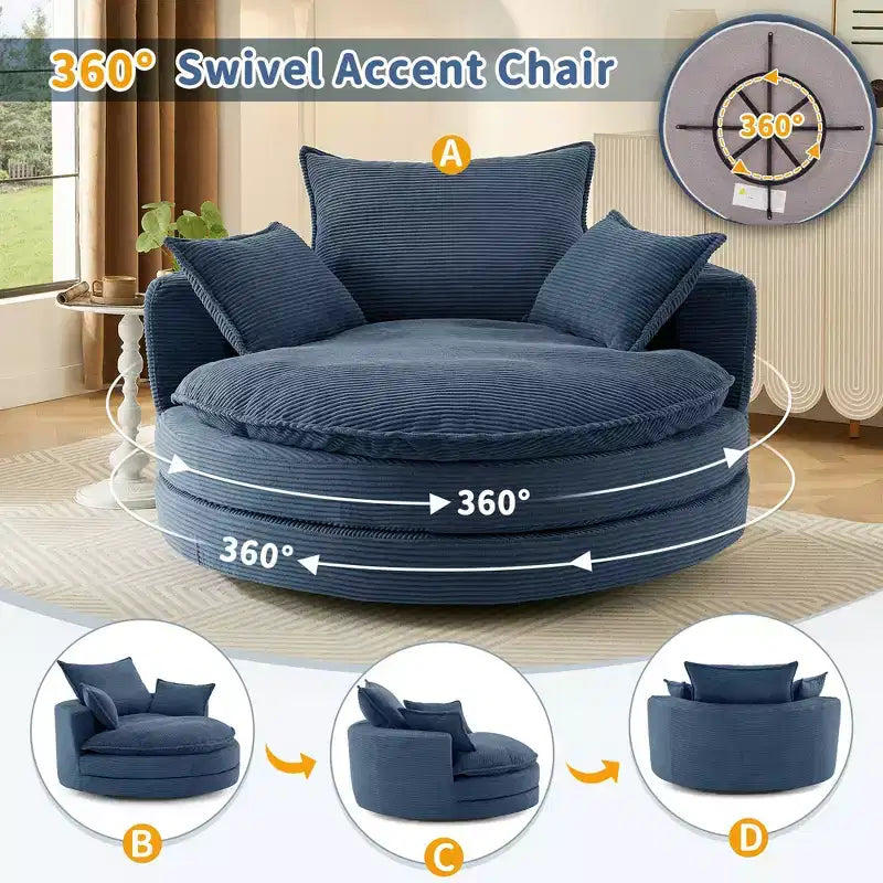 360 Swivel Accent Chair, Barrel Chair Swivel Round Sofa Chair with Cushion for Living Room