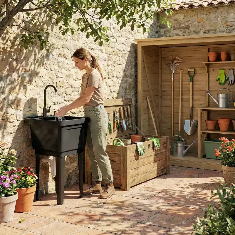Portable Utility Sink Laundry Tub, Freestanding Laundry Sink with Faucet Soap Dispenser Hoses