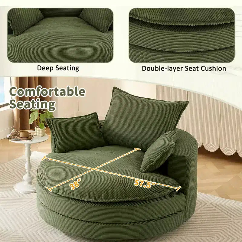 360 Swivel Accent Chair, Barrel Chair Swivel Round Sofa Chair with Cushion for Living Room