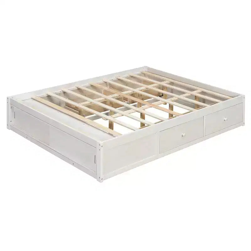Whisen Queen Platform Bed Frame with 4 Storage Drawers and Footboard Storage
