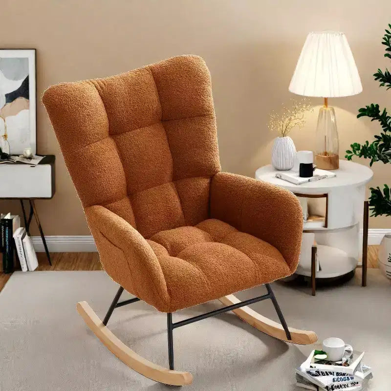 Nursery Rocking Chair, Living Room Glider Rocker for Breastfeeding, Comfy Accent Chairs for Bedroom, Plush Teddy Upholstered Armchairs Indoor