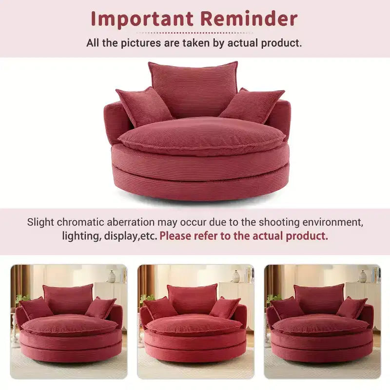 360 Swivel Accent Chair, Barrel Chair Swivel Round Sofa Chair with Cushion for Living Room