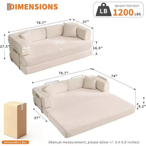 5-in-1 Convertible Sofa Bed, 78.8 Modular Corduroy Sleeper with Sturdy Frame, Multi-Functional Futon for Small Space, Living Room & Guest Room