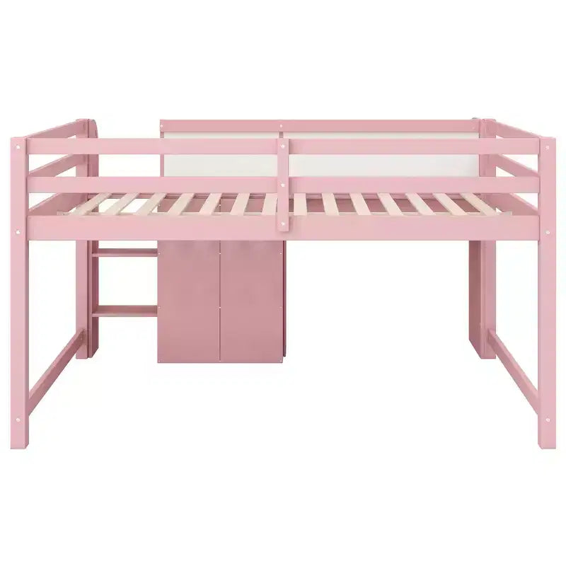 Pink/White Low Loft Bed with Desk, Storage & Whiteboard ¨C Twin, 1-Person