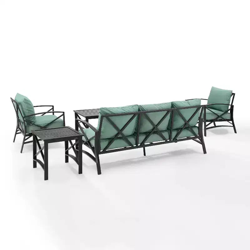 Kaplan 5pc Outdoor Sofa Set with Sofa & 2 Chairs with Coffee Table & Side Table - Crosley