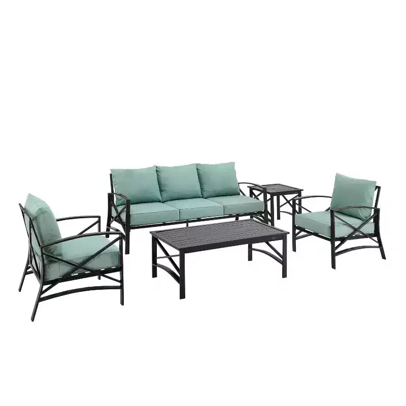 Kaplan 5pc Outdoor Sofa Set with Sofa & 2 Chairs with Coffee Table & Side Table - Crosley
