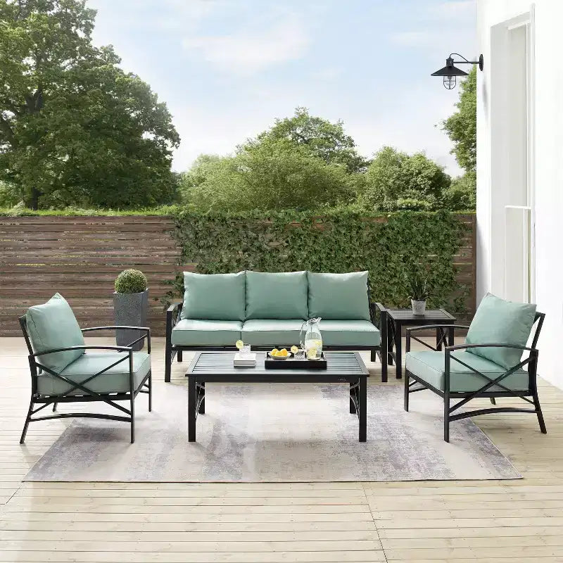 Kaplan 5pc Outdoor Sofa Set with Sofa & 2 Chairs with Coffee Table & Side Table - Crosley