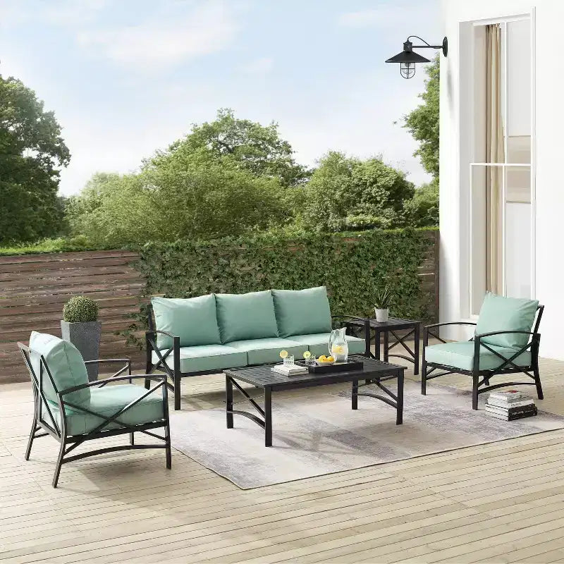 Kaplan 5pc Outdoor Sofa Set with Sofa & 2 Chairs with Coffee Table & Side Table - Crosley