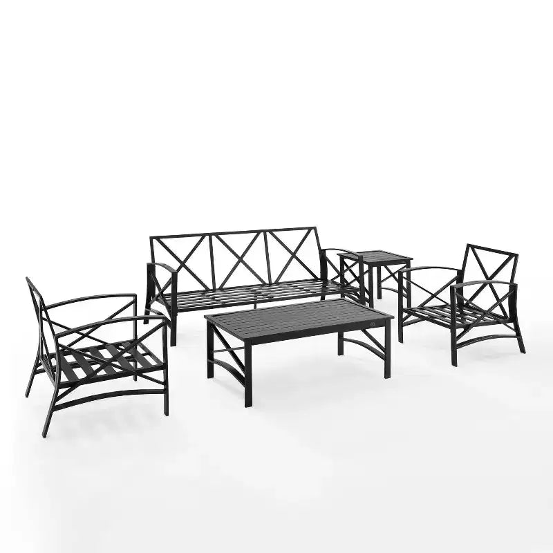 Kaplan 5pc Outdoor Sofa Set with Sofa & 2 Chairs with Coffee Table & Side Table - Crosley