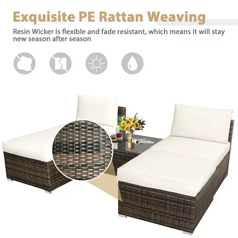 Costway 5PCS Patio Rattan Wicker Furniture Set Armless Sofa Ottoman Cushioned Garden