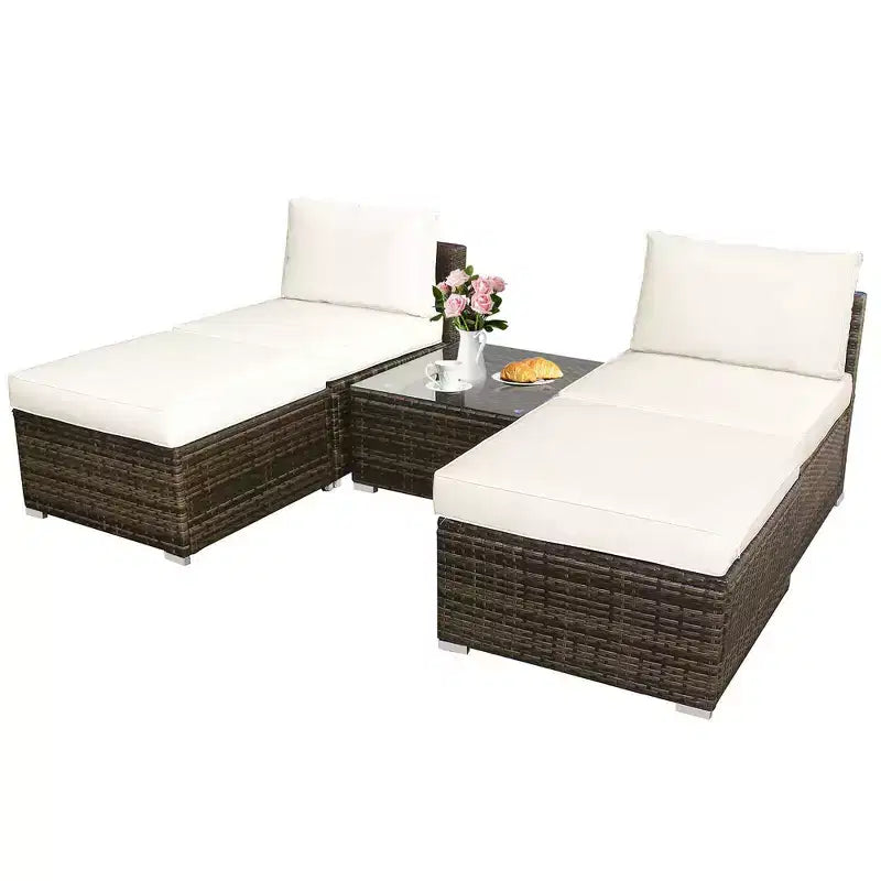 Costway 5PCS Patio Rattan Wicker Furniture Set Armless Sofa Ottoman Cushioned Garden