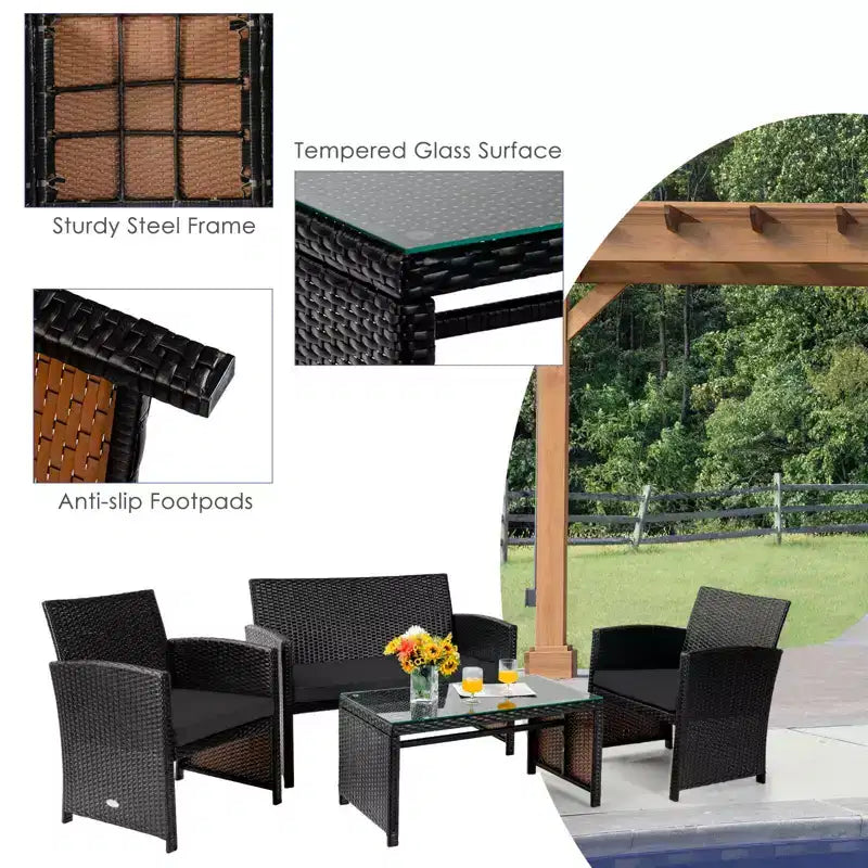 Costway 8PCS Patio Rattan Furniture Set Cushioned Chair Sofa Coffee Table White\Navy\Turquoise\Red