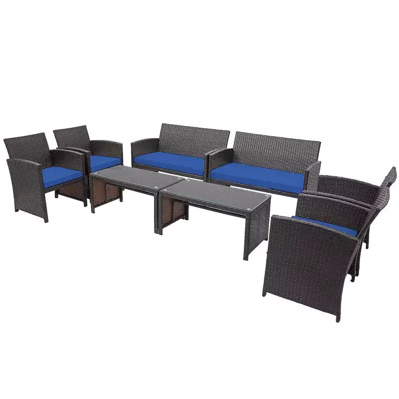 Costway 8PCS Patio Rattan Furniture Set Cushioned Chair Sofa Coffee Table White\Navy\Turquoise\Red