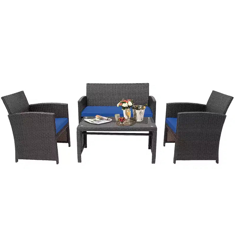 Costway 8PCS Patio Rattan Furniture Set Cushioned Chair Sofa Coffee Table White\Navy\Turquoise\Red