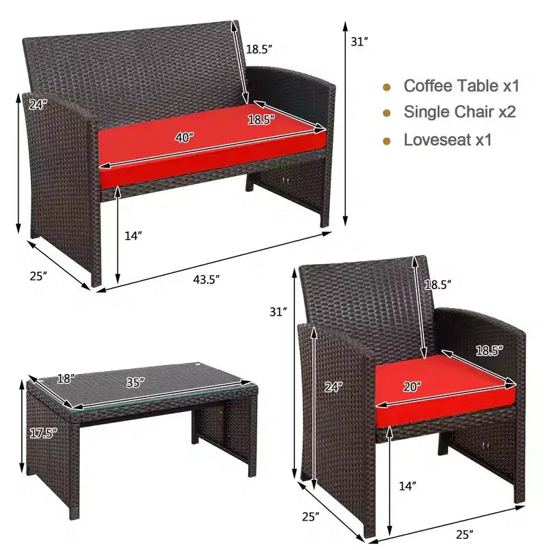 Costway 8PCS Patio Rattan Furniture Set Cushioned Chair Sofa Coffee Table White\Navy\Turquoise\Red