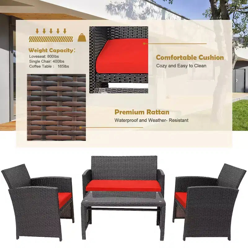 Costway 8PCS Patio Rattan Furniture Set Cushioned Chair Sofa Coffee Table White\Navy\Turquoise\Red