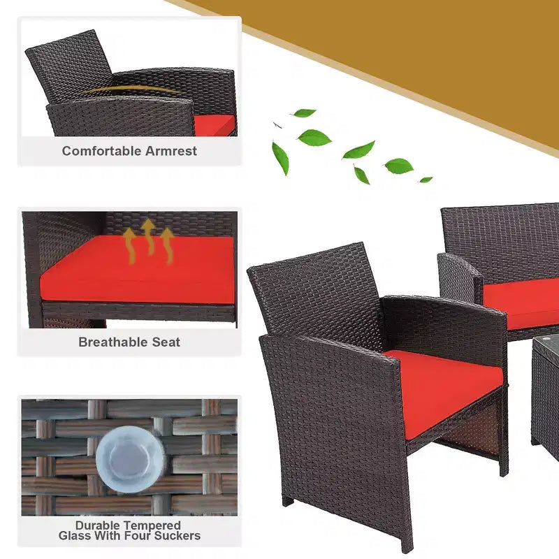 Costway 8PCS Patio Rattan Furniture Set Cushioned Chair Sofa Coffee Table White\Navy\Turquoise\Red