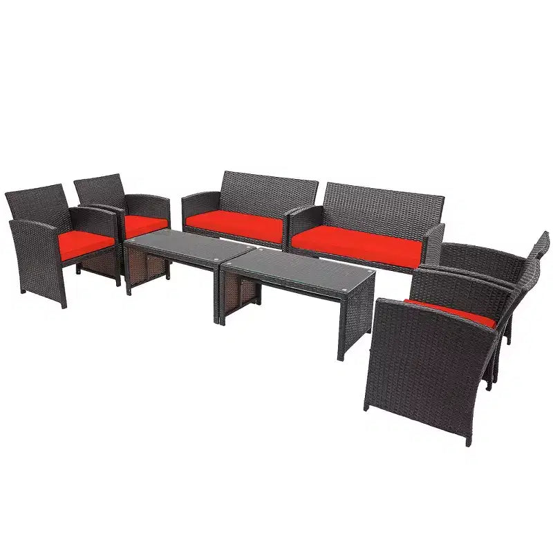 Costway 8PCS Patio Rattan Furniture Set Cushioned Chair Sofa Coffee Table White\Navy\Turquoise\Red