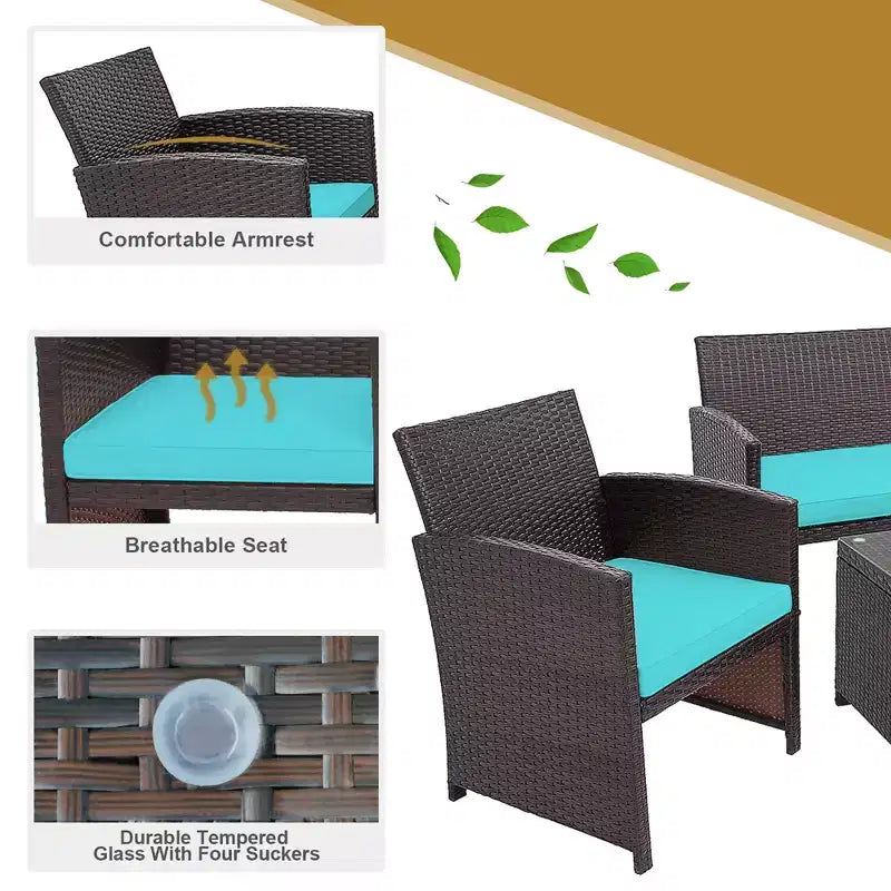 Costway 8PCS Patio Rattan Furniture Set Cushioned Chair Sofa Coffee Table White\Navy\Turquoise\Red