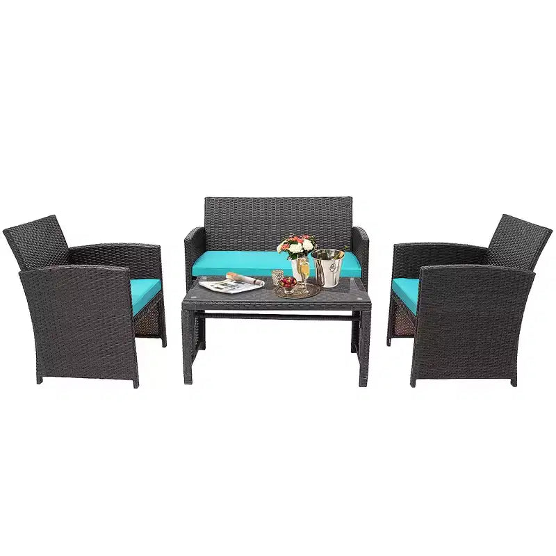 Costway 8PCS Patio Rattan Furniture Set Cushioned Chair Sofa Coffee Table White\Navy\Turquoise\Red