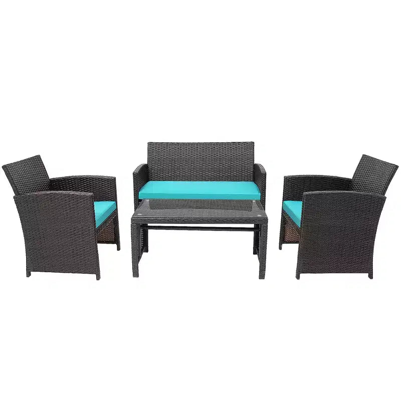 Costway 8PCS Patio Rattan Furniture Set Cushioned Chair Sofa Coffee Table White\Navy\Turquoise\Red