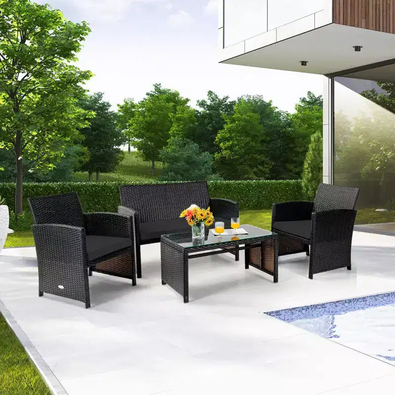 Costway 8PCS Patio Rattan Furniture Set Cushioned Chair Sofa Coffee Table White\Navy\Turquoise\Red