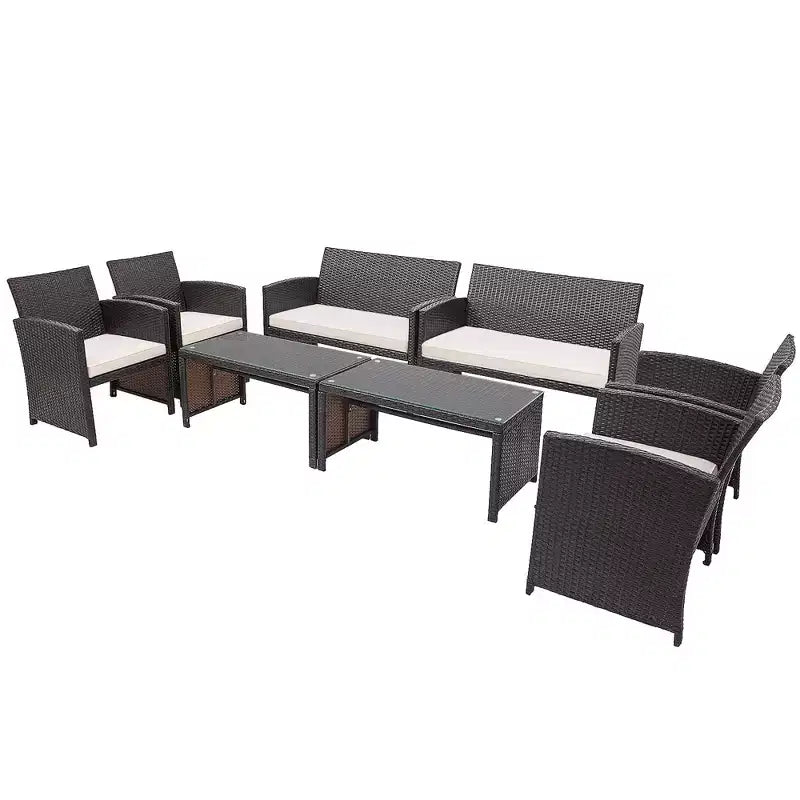 Costway 8PCS Patio Rattan Furniture Set Cushioned Chair Sofa Coffee Table White\Navy\Turquoise\Red