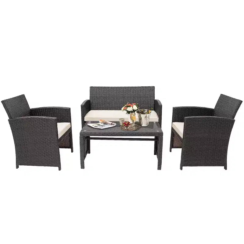Costway 8PCS Patio Rattan Furniture Set Cushioned Chair Sofa Coffee Table White\Navy\Turquoise\Red