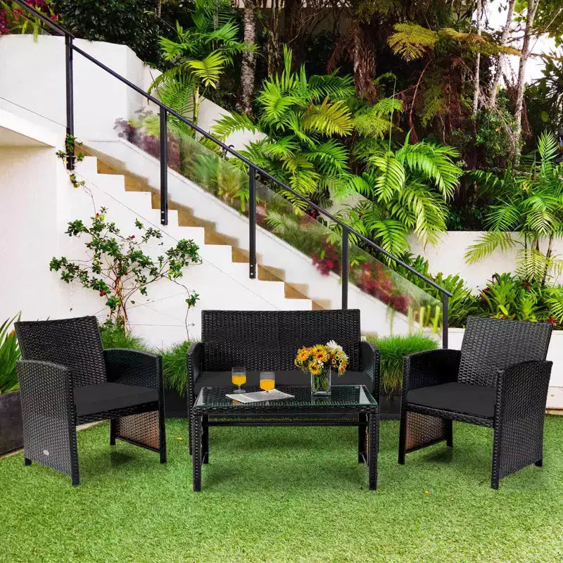 Costway 8PCS Patio Rattan Furniture Set Cushioned Chair Sofa Coffee Table White\Navy\Turquoise\Red